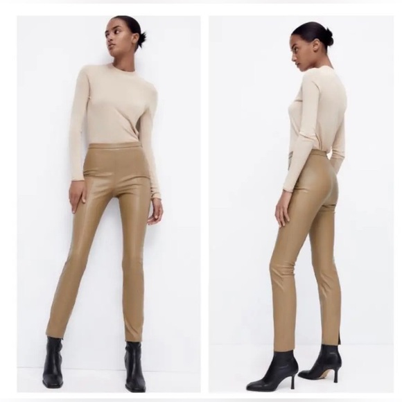 Zara Beige High-Waisted Leggings - Picture 1 of 13